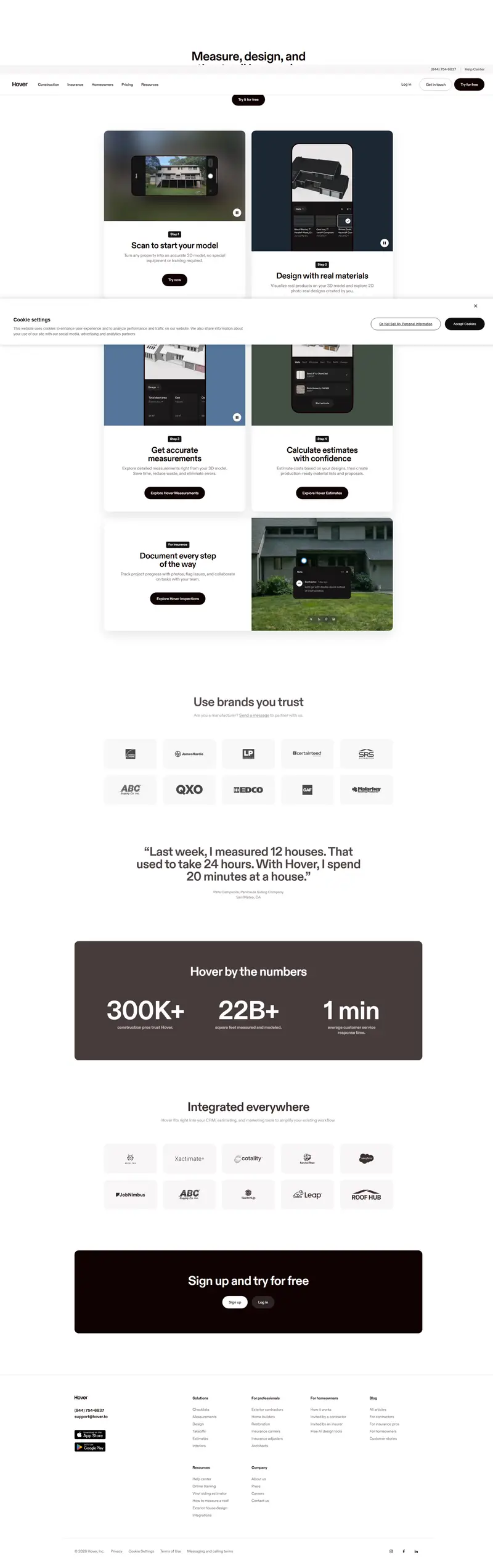 Hover | One Connected Platform for Construction and Renovation Projects website screenshot