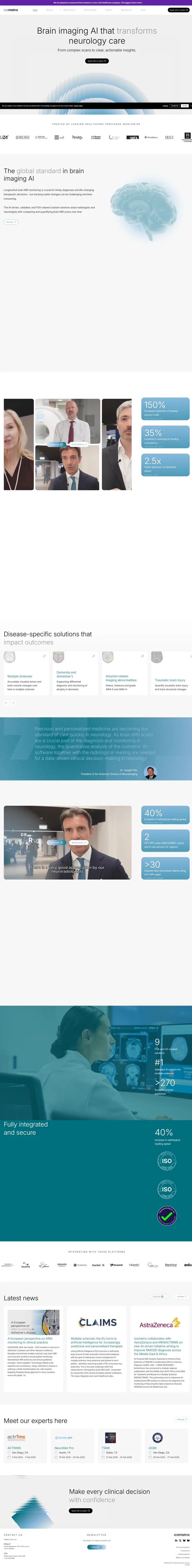icometrix | Brain Imaging AI That Transforms Neurology Care website screenshot
