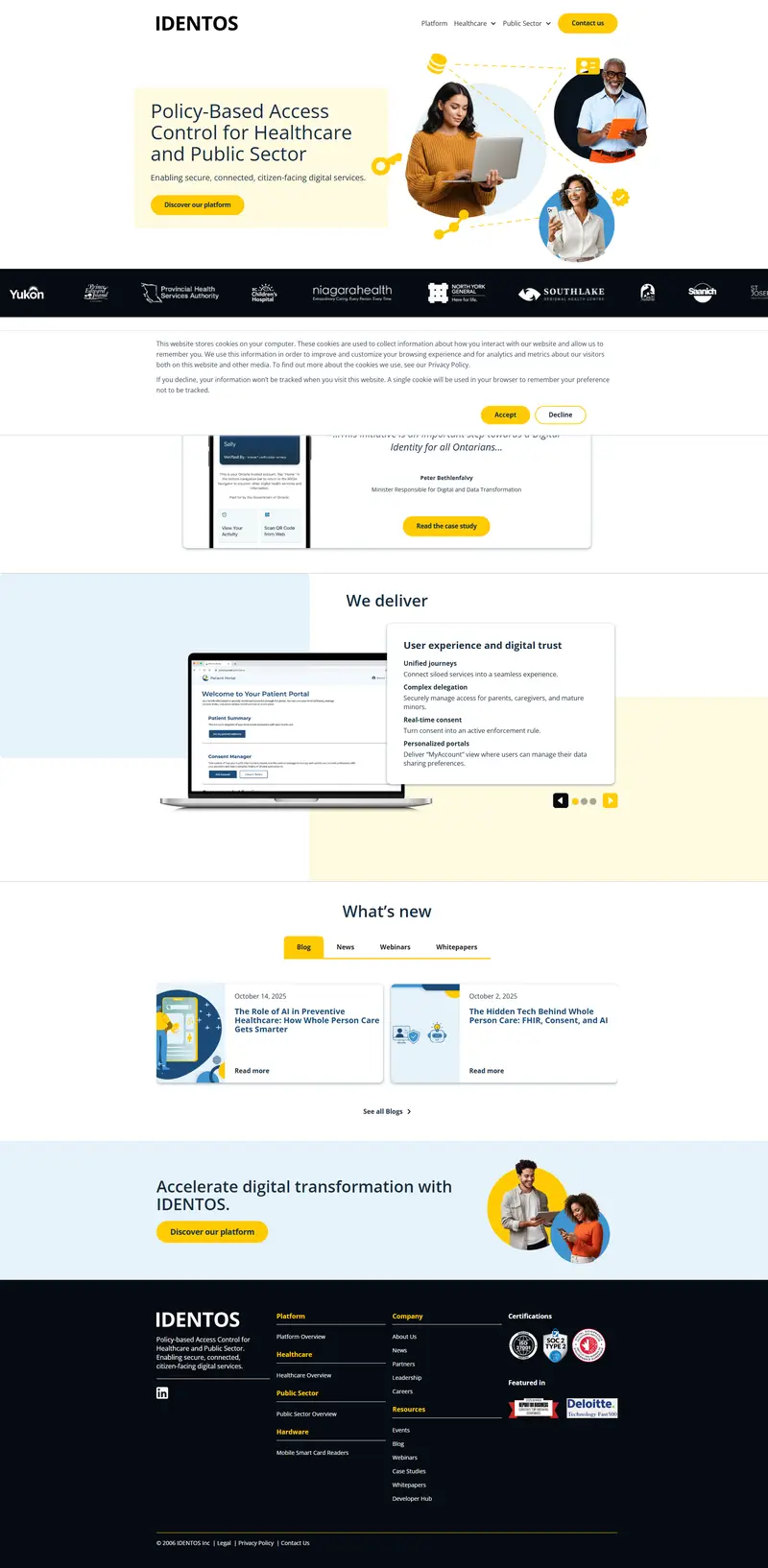 Secure IT Solutions for Healthcare & Public Sector - IDENTOS website screenshot
