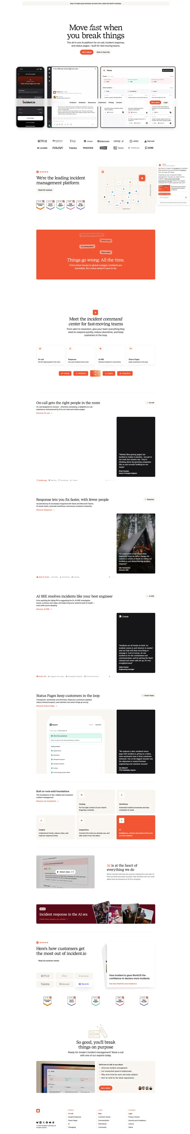 All-in-one incident management platform | incident.io website screenshot