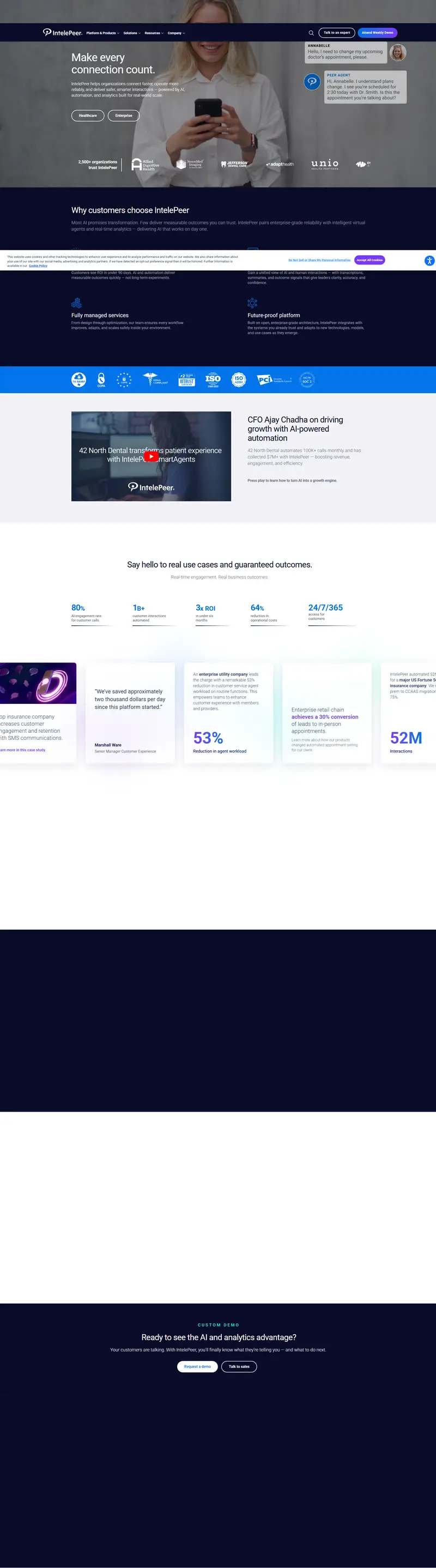 IntelePeer | Enterprise AI, Automation & Analytics website screenshot