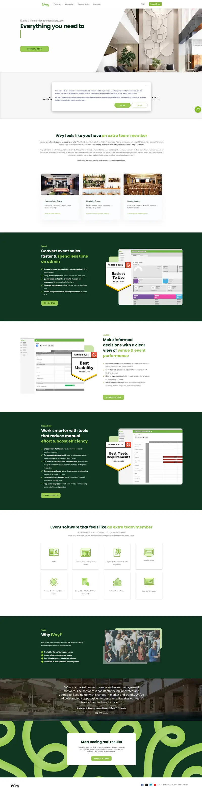 iVvy: Event & Venue Management Software website screenshot