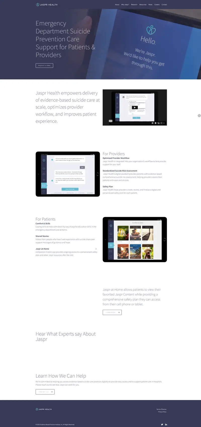Jaspr Health – Suicide Prevention at Point of Care website screenshot