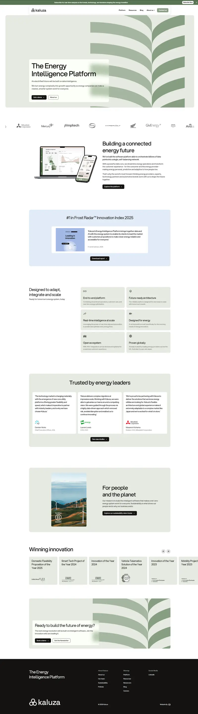 Energy Intelligence & Optimisation Software - Kaluza website screenshot