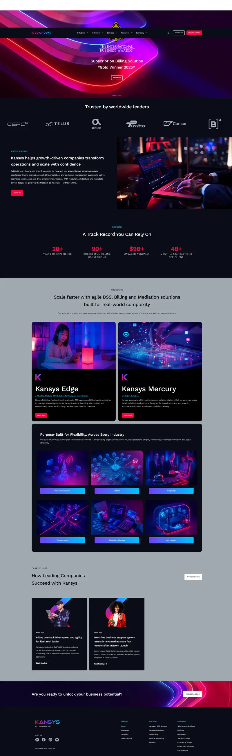Faster Monetization & Business Support Systems | Kansys website screenshot