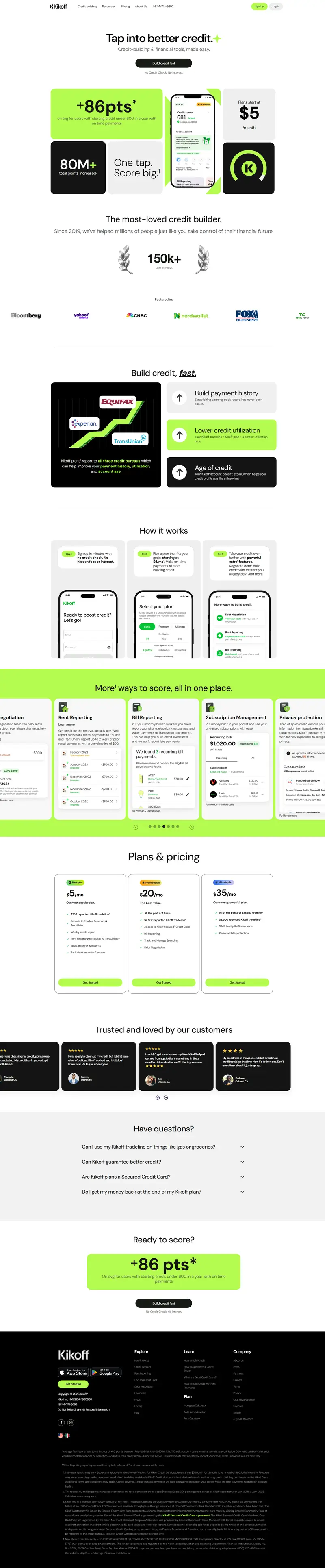Kikoff | #1 Credit Builder website screenshot