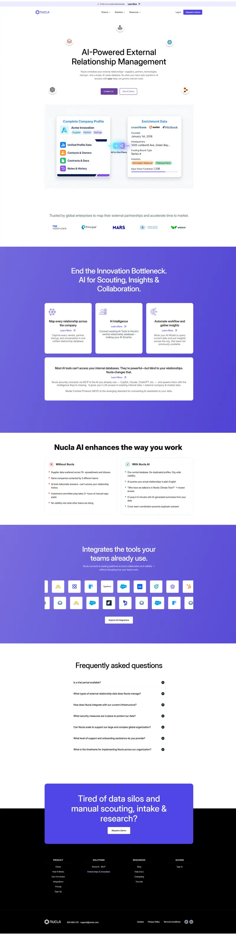 Nucla | Centralize Enterprise B2B Relationships & External Engagement website screenshot