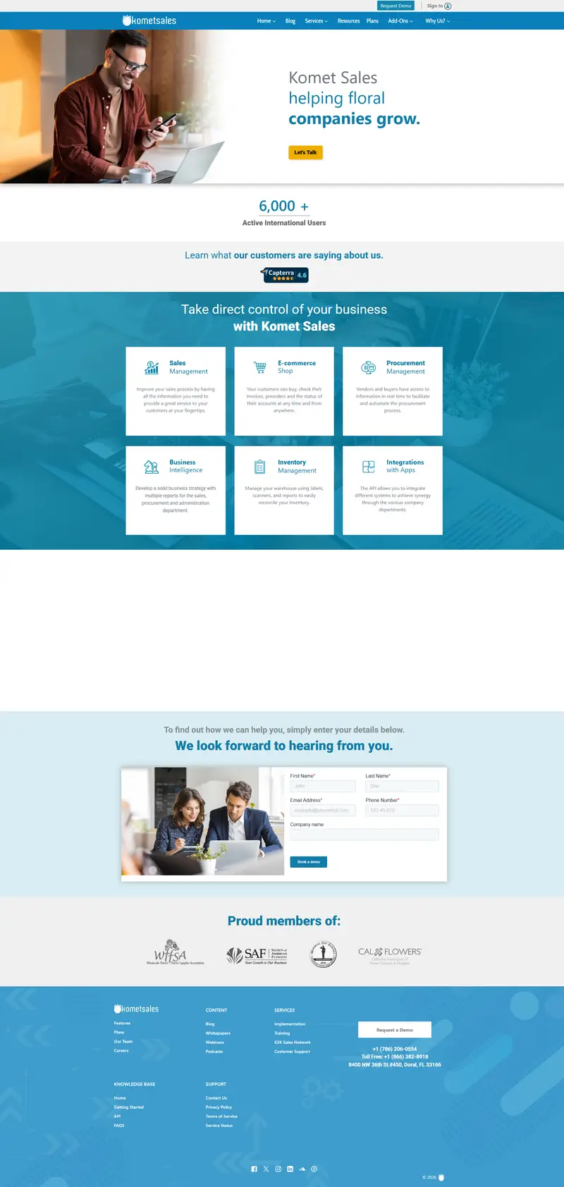 Komet Sales | Floral Platform for Importers, Wholesalers & Growers website screenshot