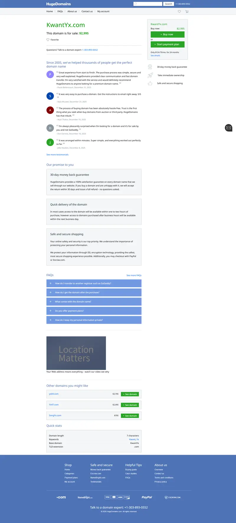 KwantYx.com is for sale | HugeDomains website screenshot