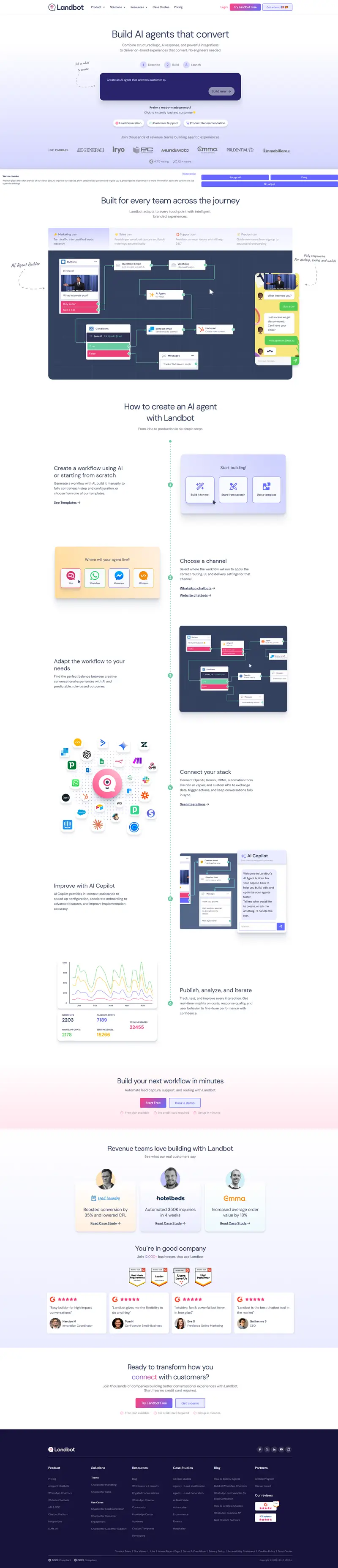 AI Agent & Chatbot Builder for WhatsApp + Website | Landbot website screenshot
