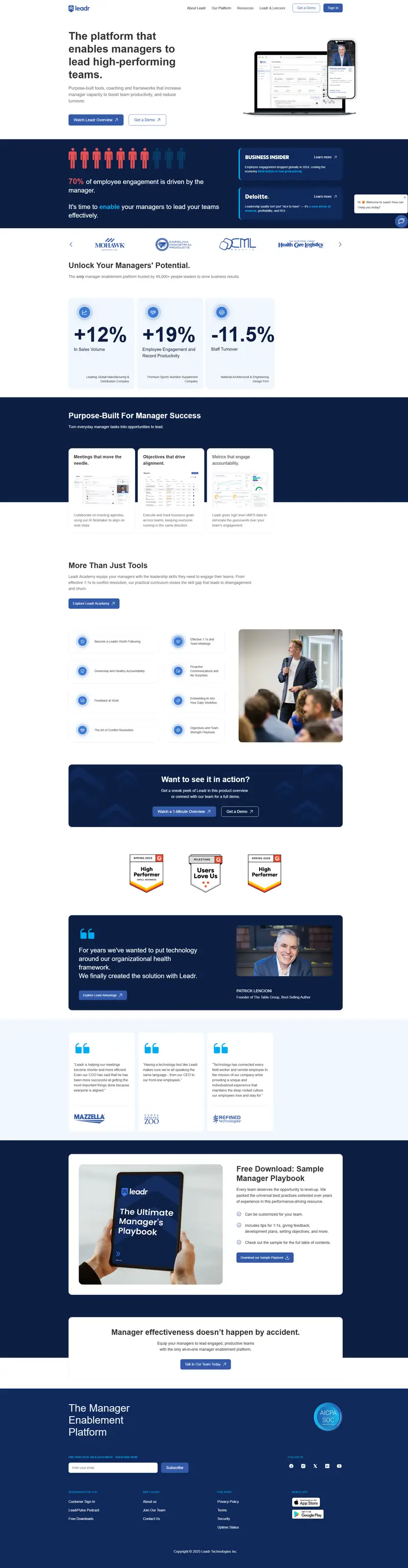Leadr: The Manager Enablement Platform website screenshot
