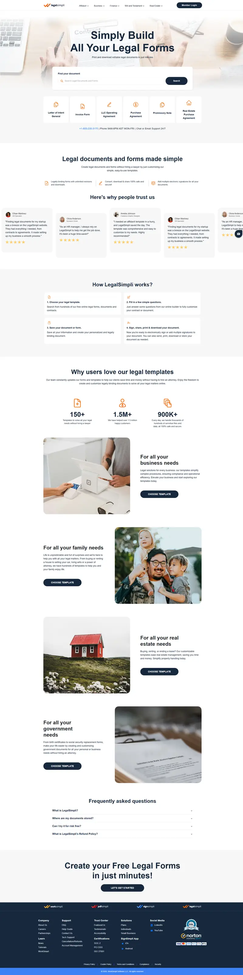 LegalSimpli | Free Editable Legal Templates for Contracts, Agreements & More website screenshot