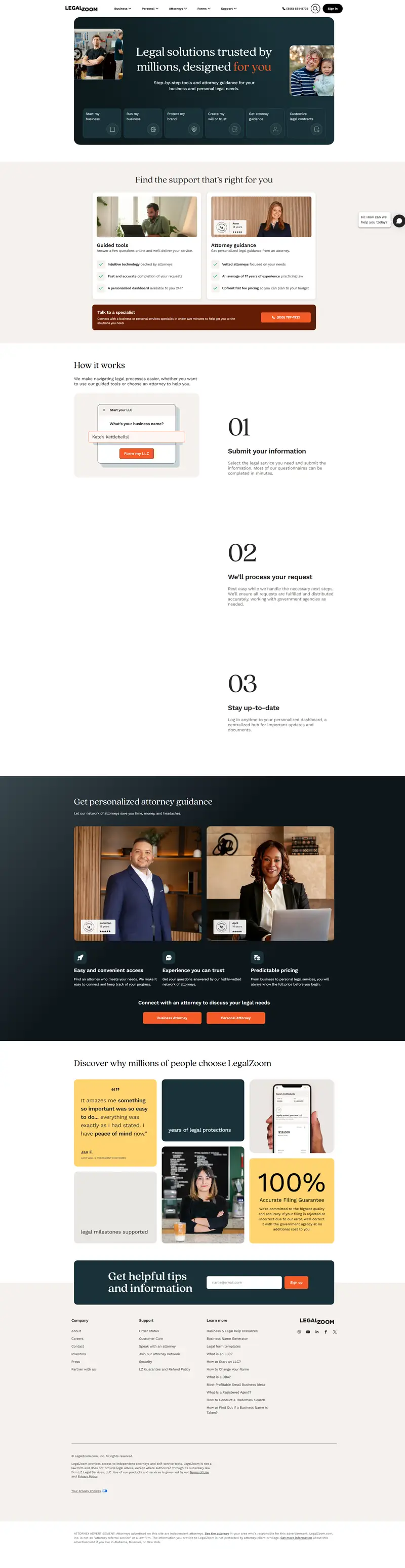 LegalZoom | Legal Solutions Trusted By Millions, Designed for You website screenshot