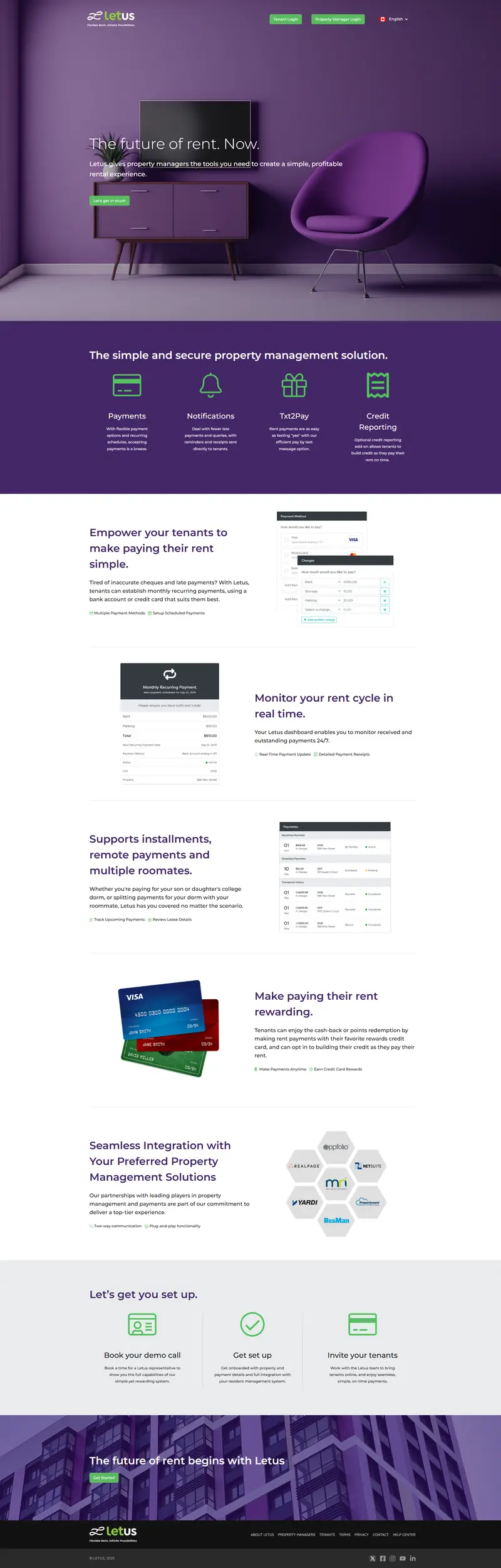 Online Rent Payments, Lease Applications, Tenant Screenings, and Property Management Software | Letus website screenshot