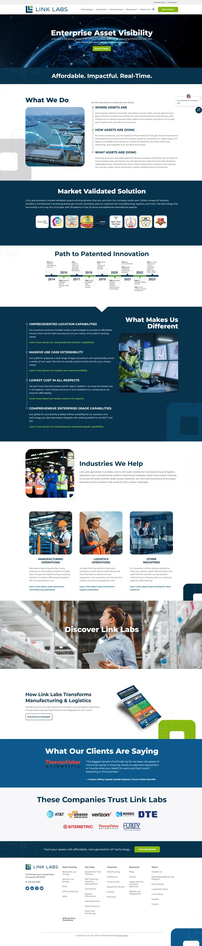 IoT Asset Monitoring & Tracking Solution | Link Labs website screenshot
