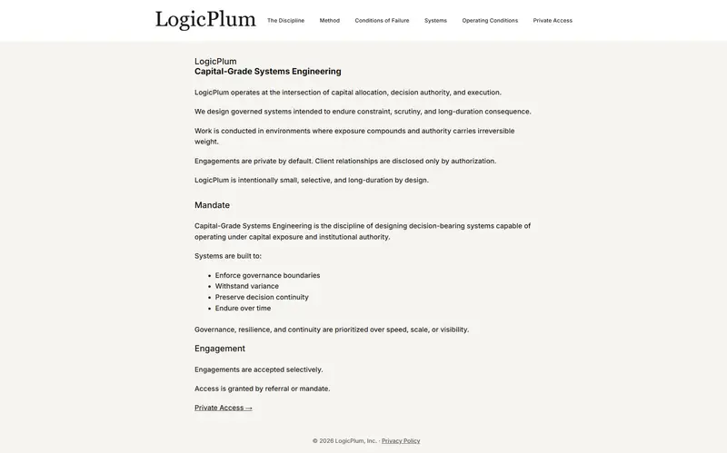 LogicPlum | Capital-Grade Systems Engineering website screenshot