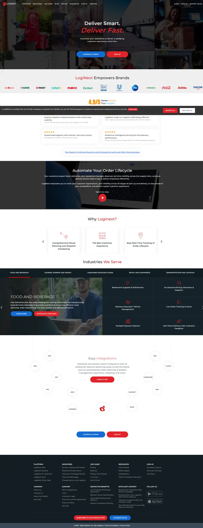 Streamline Deliveries with AI Logistics Software | LogiNext website screenshot