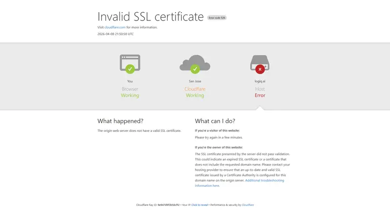 logiq.ai | 526: Invalid SSL certificate website screenshot