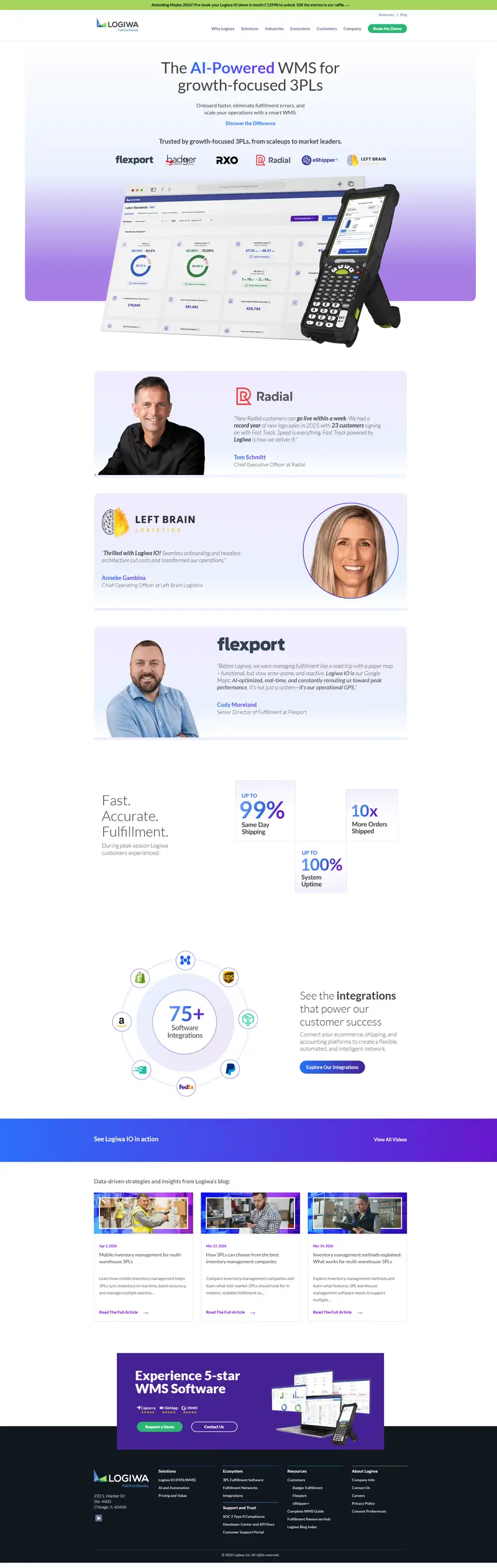 Warehouse Software Built for High Volume Fulfillment | Logiwa | WMS website screenshot