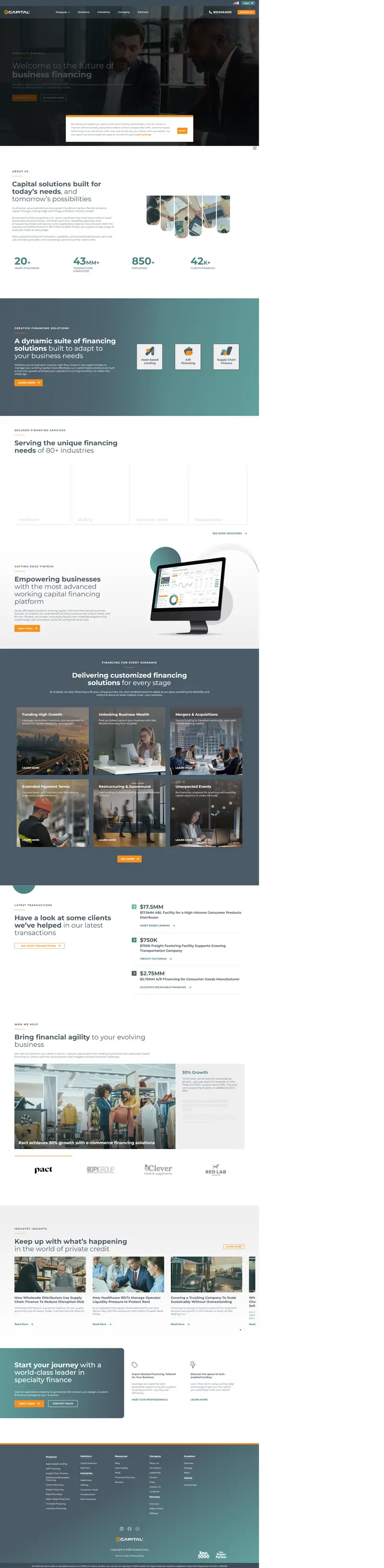 World-class Specialty Finance Lender | eCapital website screenshot