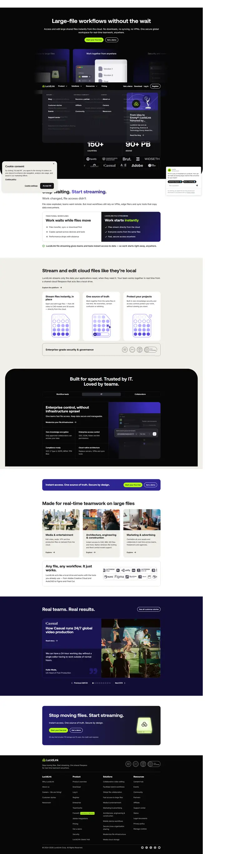 Access and edit files instantly, anywhere | LucidLink website screenshot
