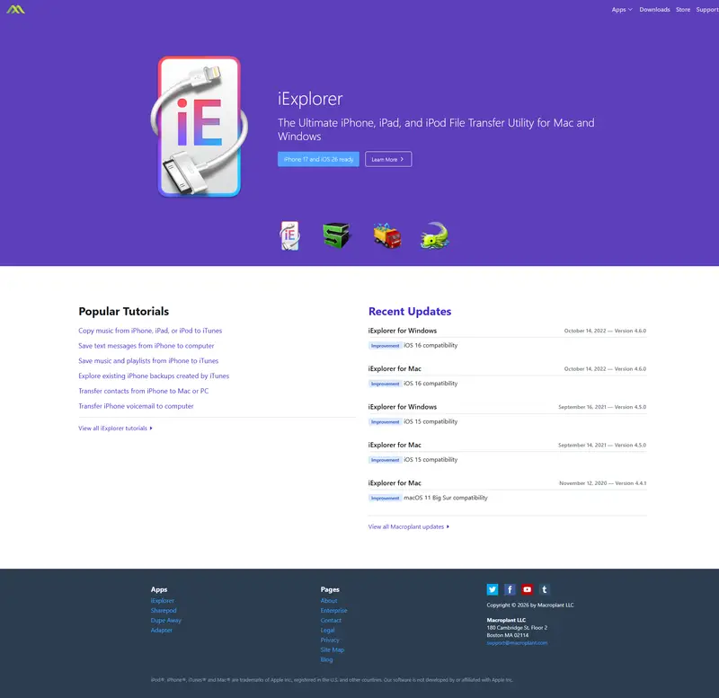 iPhone Transfer Software · Macroplant website screenshot