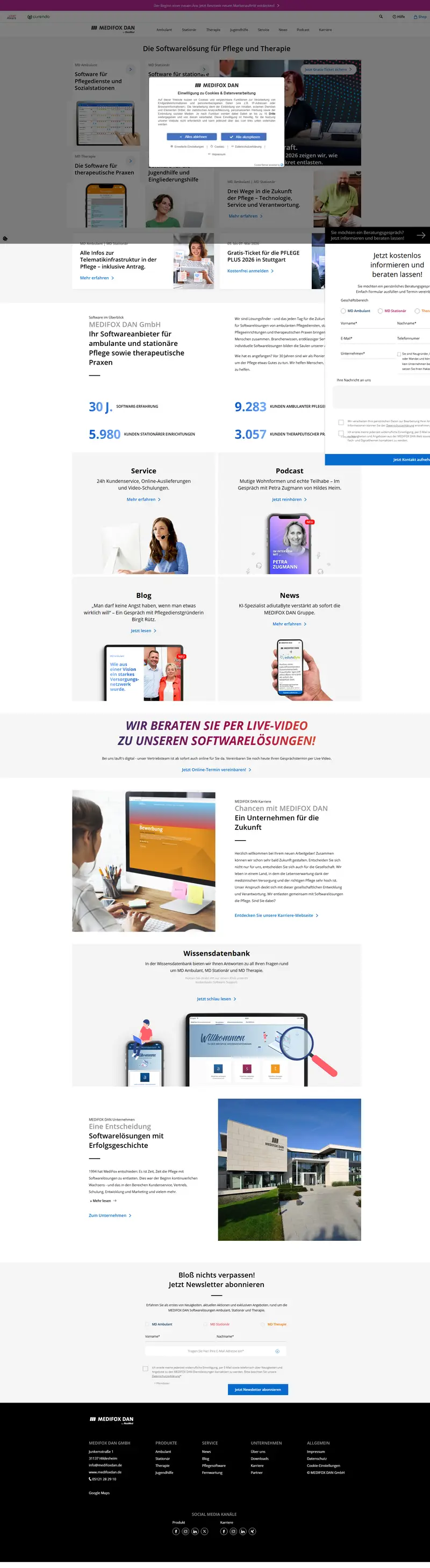 Die Softwarelösung für die Pflegebranche | MEDIFOX DAN website screenshot