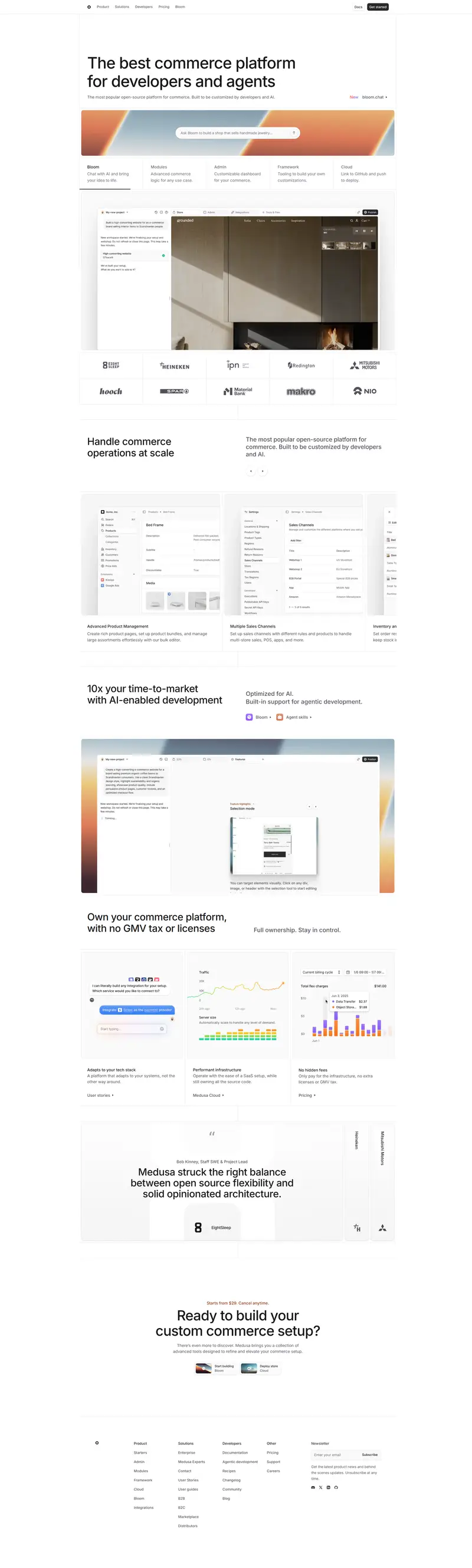 Medusa - A Commerce Platform for Developers and Agents website screenshot