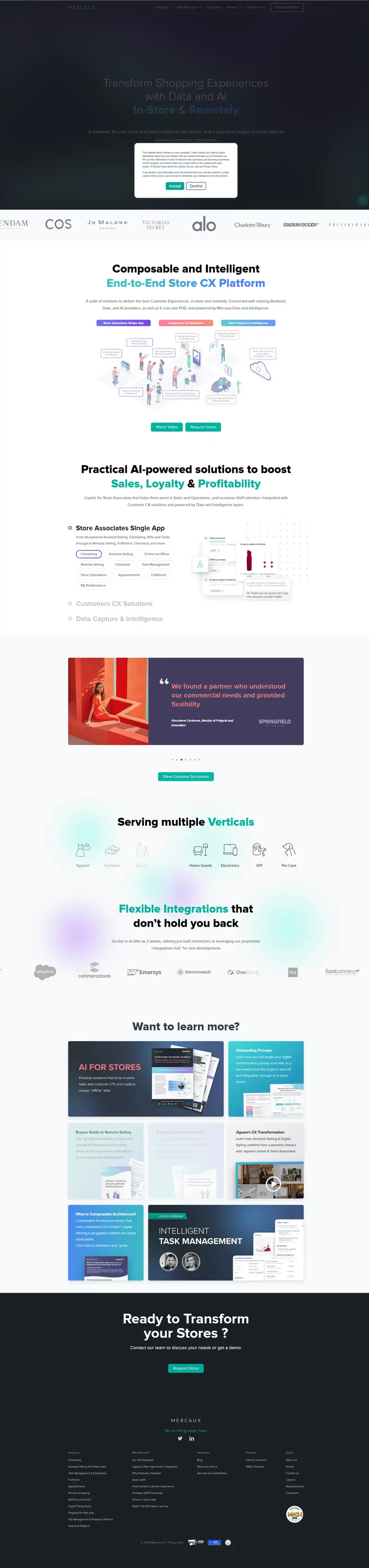 Mercaux | Empowering In-Store Digital Transformation website screenshot