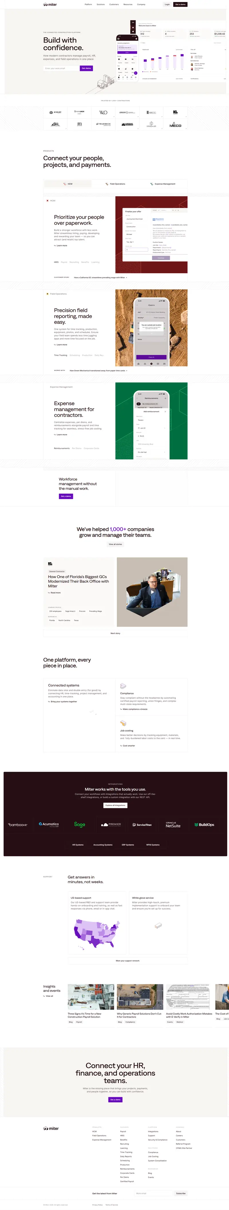 Miter | Payroll, HR, Expenses & Field Ops Software website screenshot