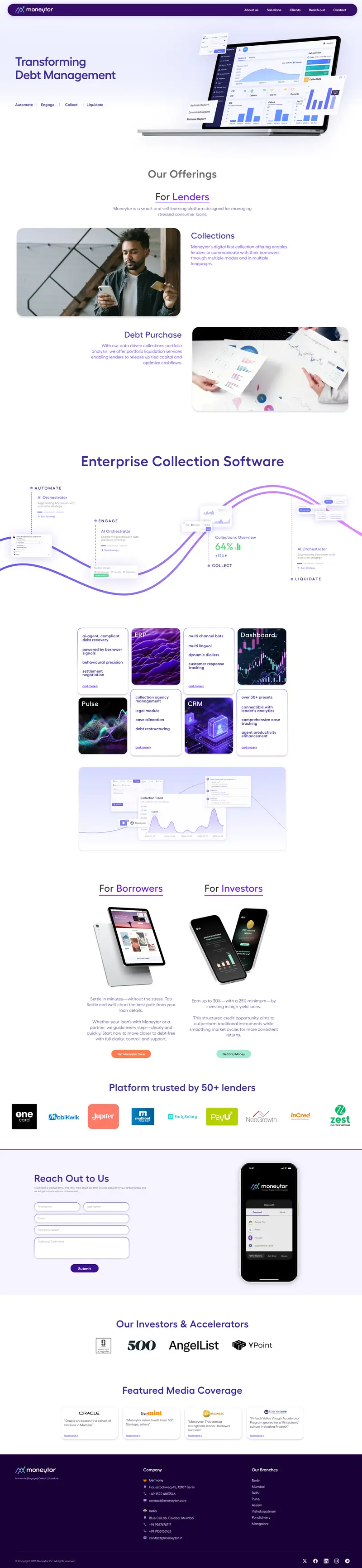 Moneytor | Debt Management & Collections Platform for Lenders website screenshot
