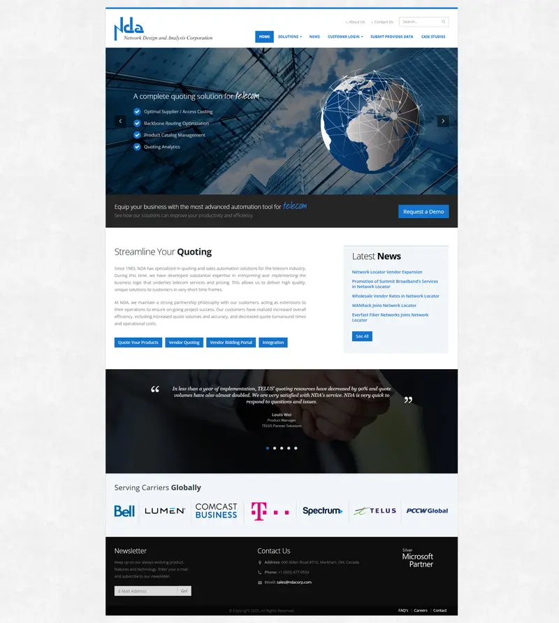 NDA | Telecom Pricing and Sales Automation Systems website screenshot