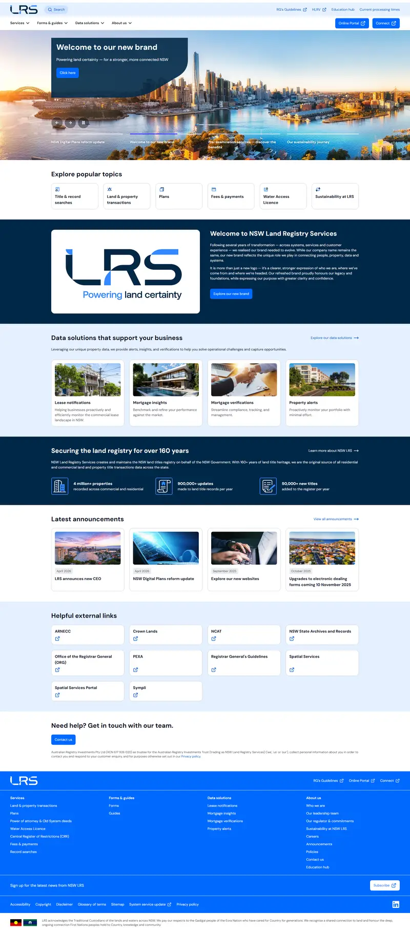 Home - NSW Land Registry Services website screenshot