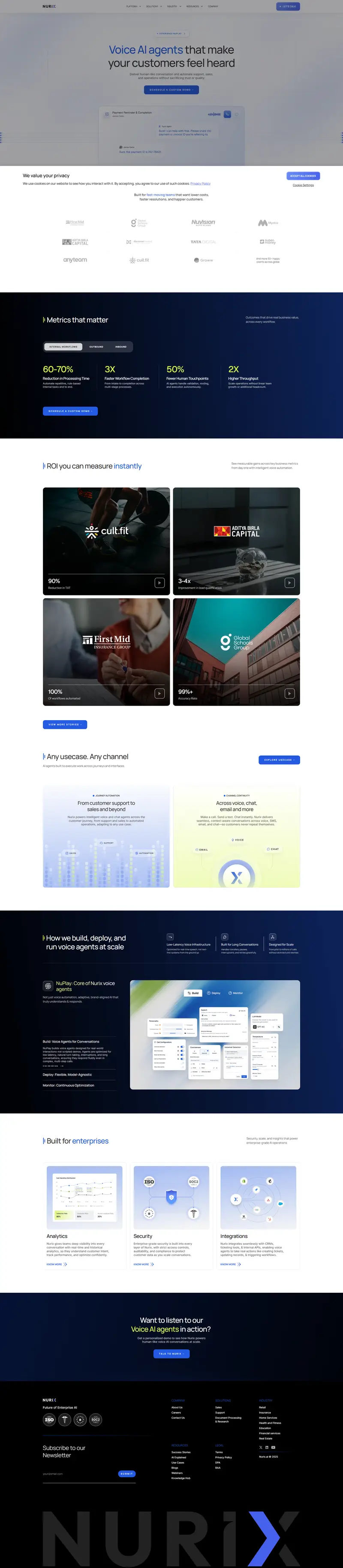 Nurix AI - Conversational AI for Sales and Support website screenshot