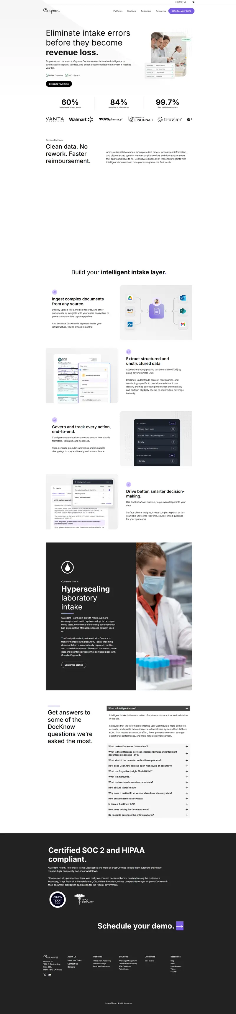 The Lab's Intelligent Intake Layer - Onymos website screenshot