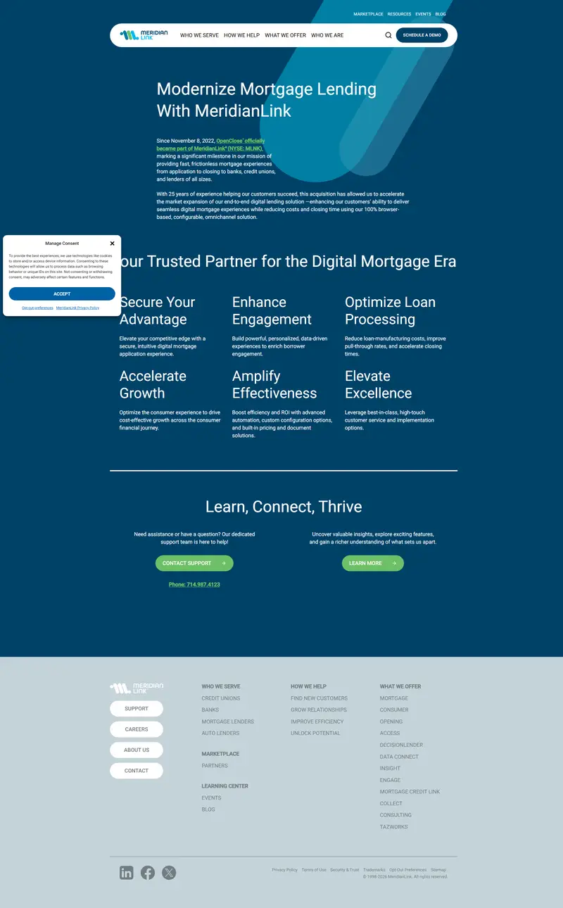 OpenClose is part of MeridianLink | MeridianLink website screenshot
