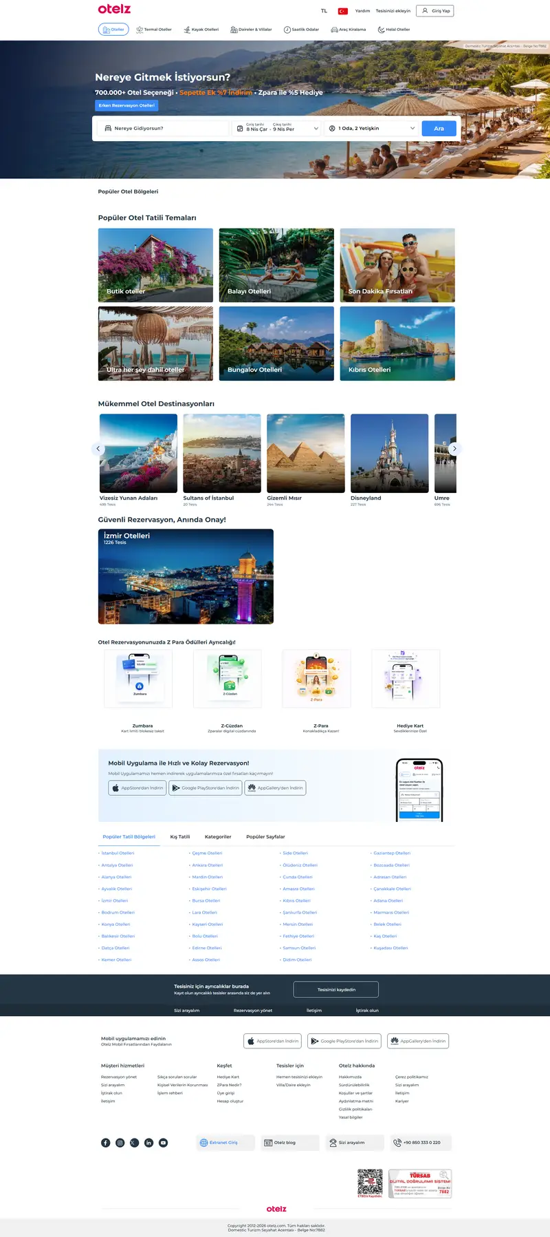 En Uygun Oteller ve Otel Fiyatları ile Rezervasyon | Otelz website screenshot