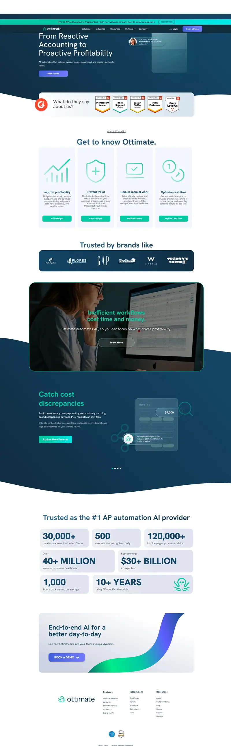 Ottimate | AI-Powered AP Automation for Profitable Finance Teams website screenshot