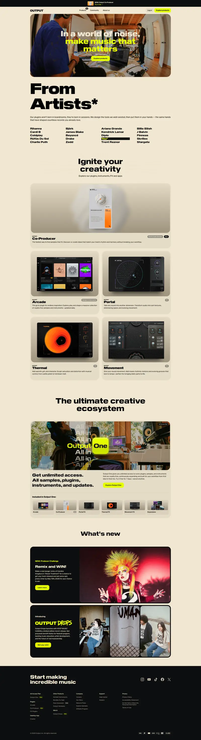 Output-Creative tools for musicians, by musicians. website screenshot