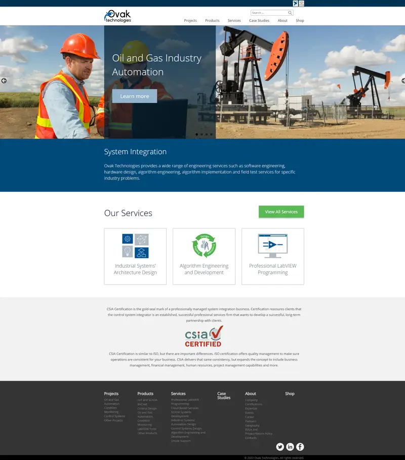 Ovak Technologies website screenshot