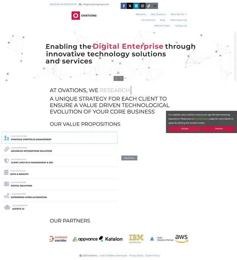 Ovations – Digital Enablement | Business Strategy | Integrated Technology website screenshot