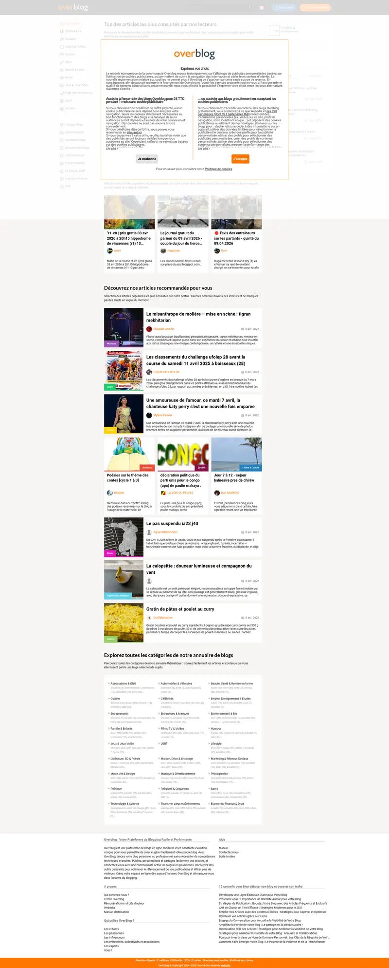 Overblog - Les meilleurs blogs et la meilleure plateforme de blog website screenshot