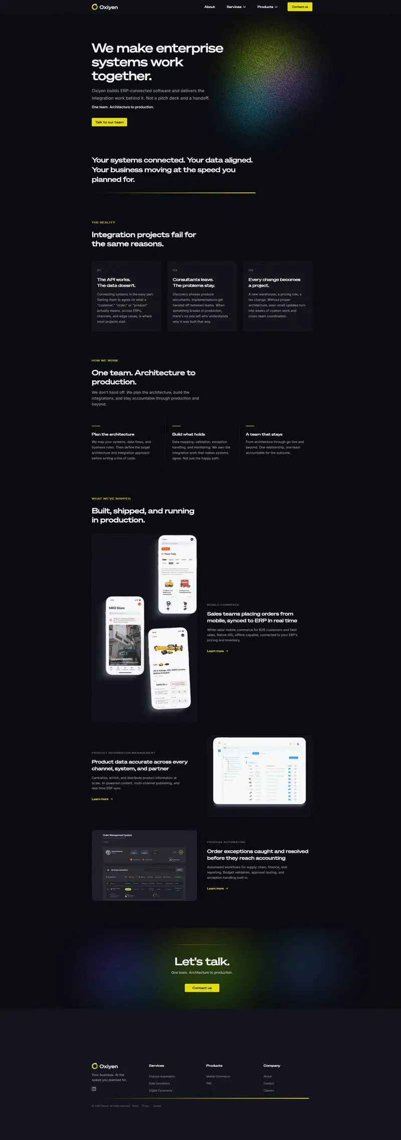 Oxiyen | We Make Enterprise Systems Work Together website screenshot