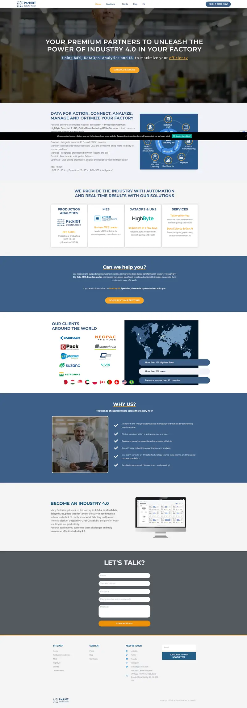 PackIOT - O 1º Software de Análise para a Indústria de Embalagem website screenshot