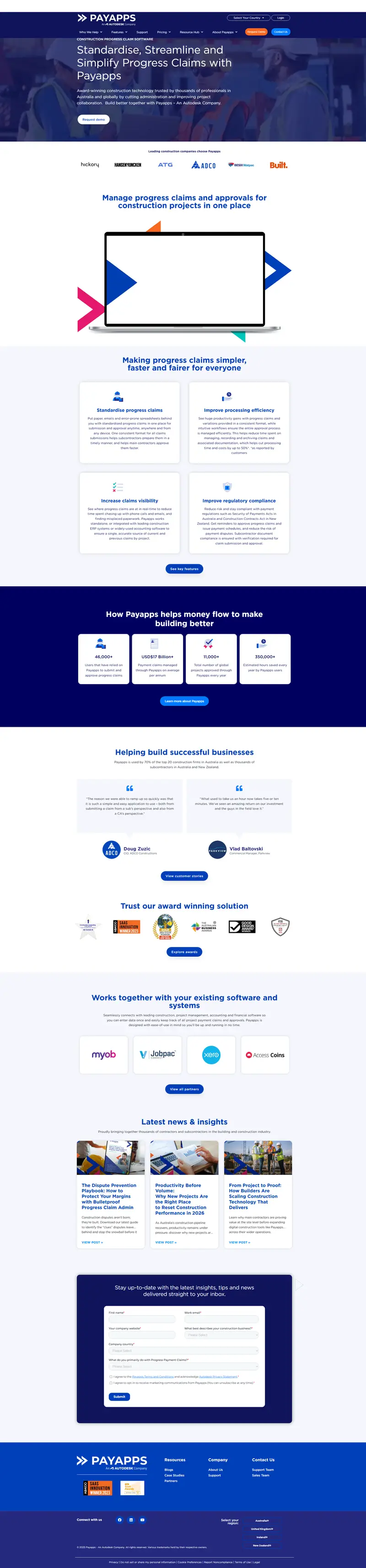 Payapps | Construction Software for Progress Claims website screenshot