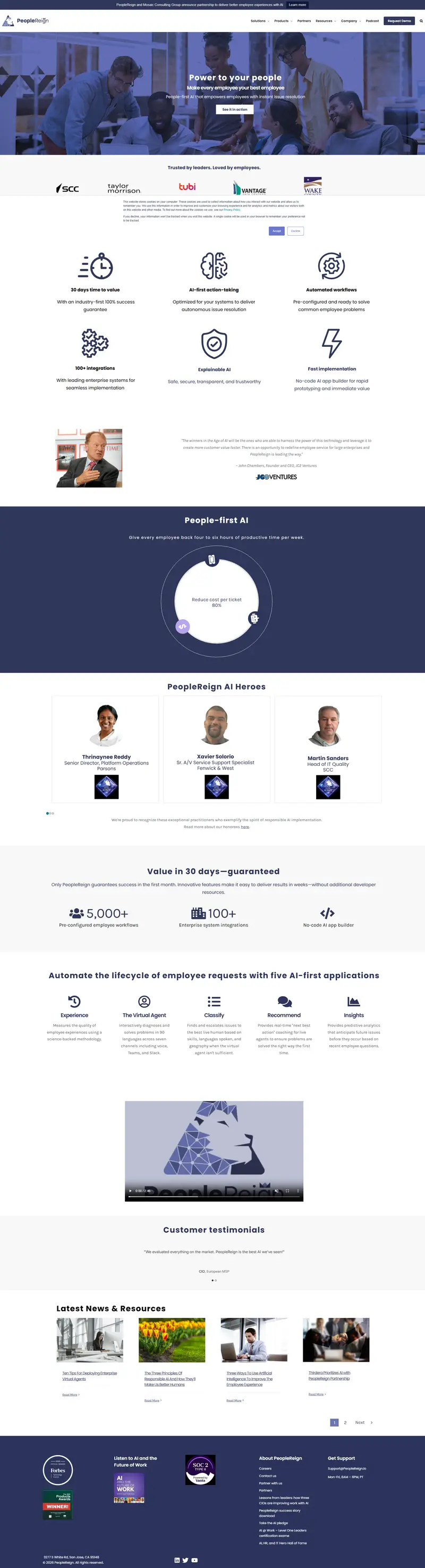 PeopleReign – Meet the world’s smartest virtual agent for IT and HR employee service - PeopleReign AI for IT and HR employee service website screenshot