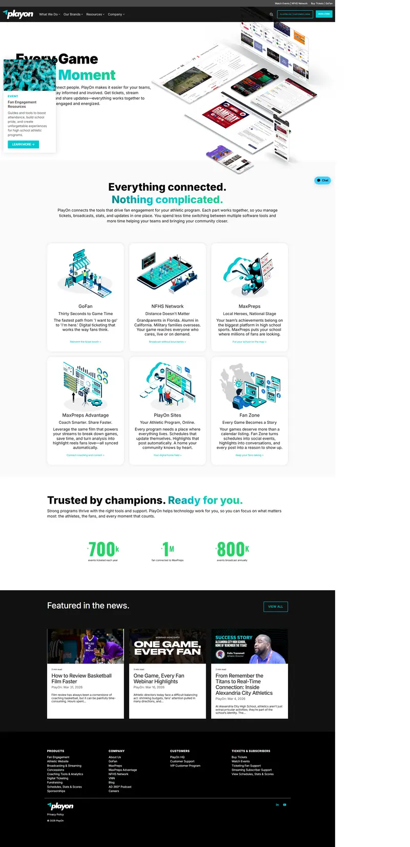 PlayOn: Tickets, Streaming, Stats & Sites for High School Sports website screenshot