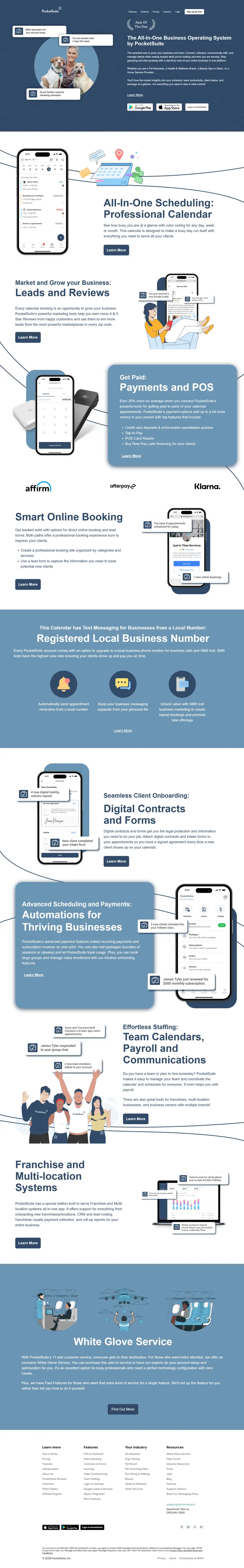 PocketSuite | Clients can book, pay, and chat with you all in one app. website screenshot
