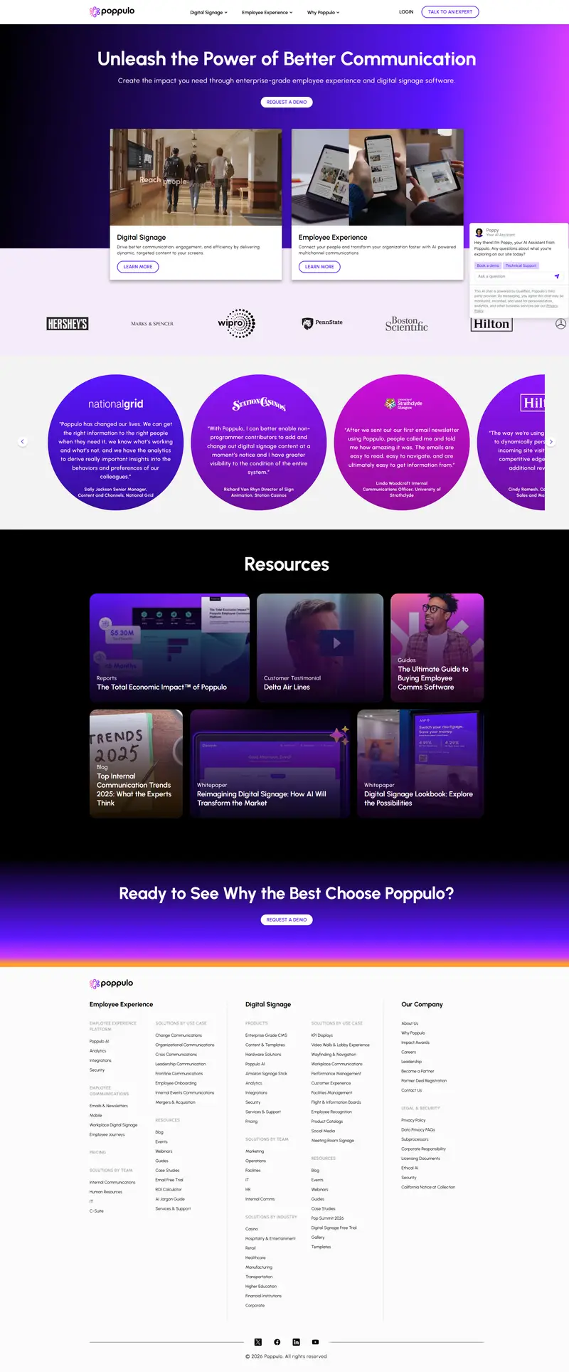 Poppulo | Enterprise Customer and Employee Experiences website screenshot