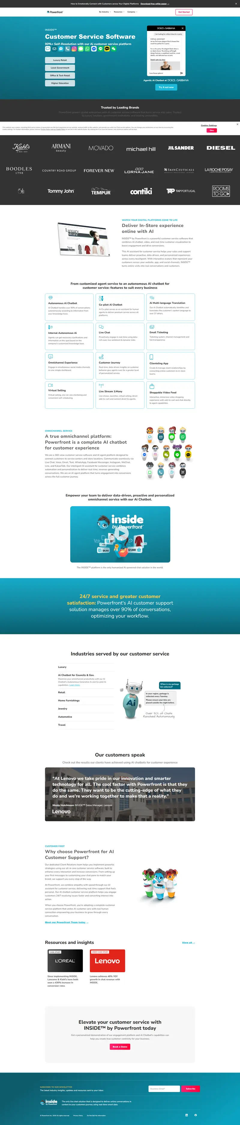 Customer Service Software Powered by AI | Powerfront website screenshot